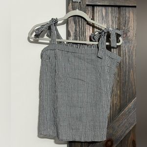 J.Crew Top Gigham Plaid Bow Tie Straps Square Neck Black White Size Medium